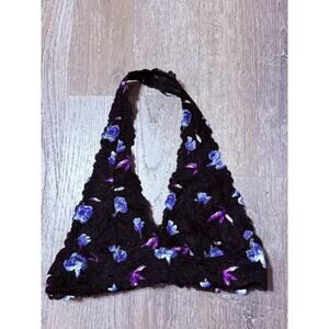 Intimately Free People Women Flowers Lace V Neck Halter Bralette Bra Size Small